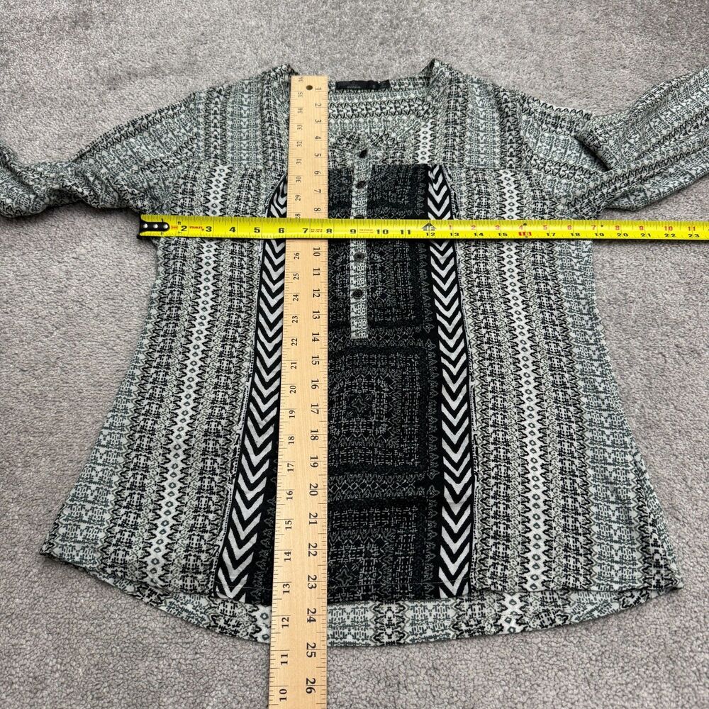 Prana Geometric Print Henley Long Sleeve Blouse Womens Small Black Green Top - Picture 5 of 14